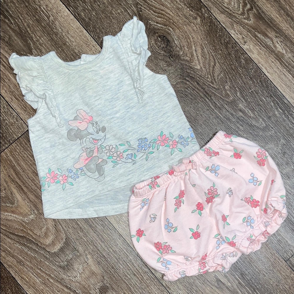 Disney Gray and Pink Minnie Mouse Shirt and Shorts Set